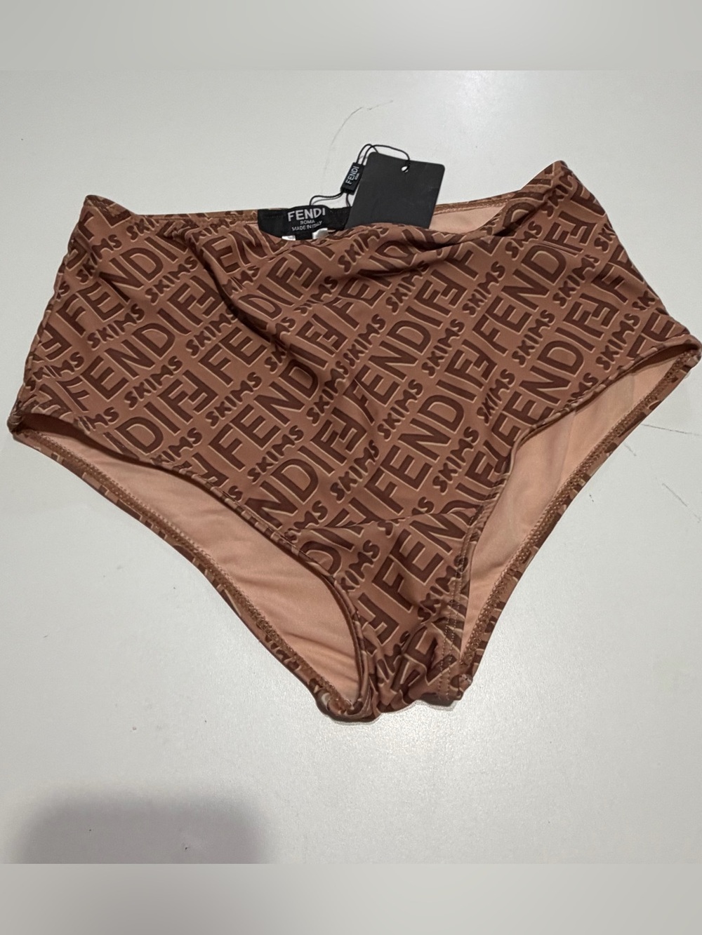 Fendi X Skims High-Waist Logo Swim Bottoms in Brown